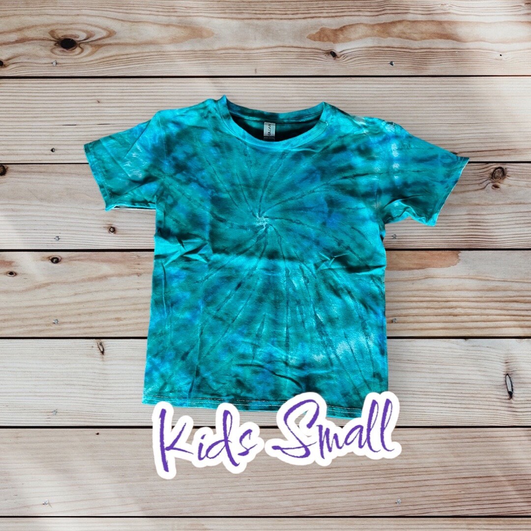 Mile High Dad Green Blue Spiral Ice Dye Tie Dye | Short Sleeve Shirt | 100% Cotton | KIDS Size SMALL 6-8