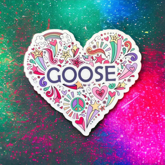 Goose Heart Rainbows Shooting Starts Peace Signs Retro Sticker Glossy 3" x 2.75"