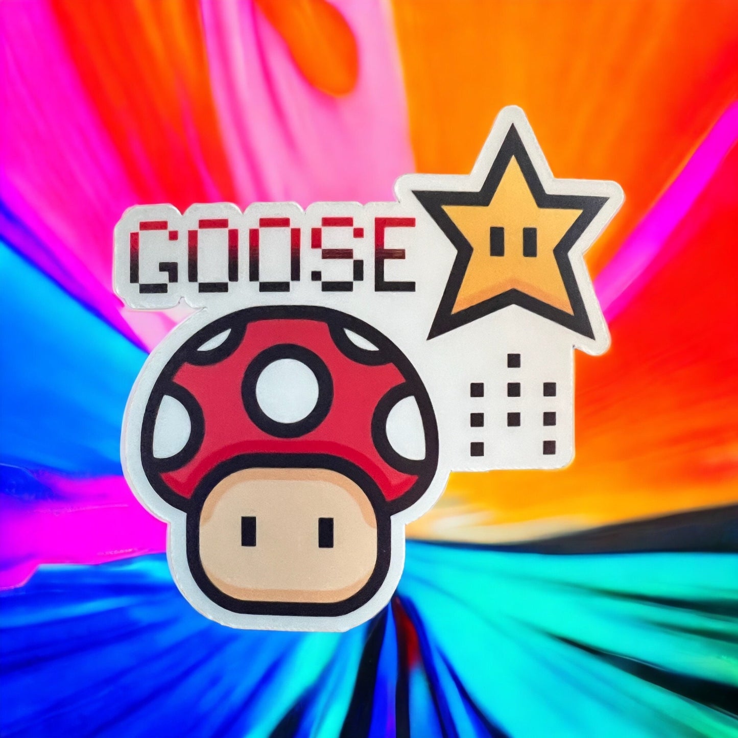 Goose Red Mushroom Yellow Star Retro Gaming Sticker Slap 3.0" x 3.0"  Matte Finish