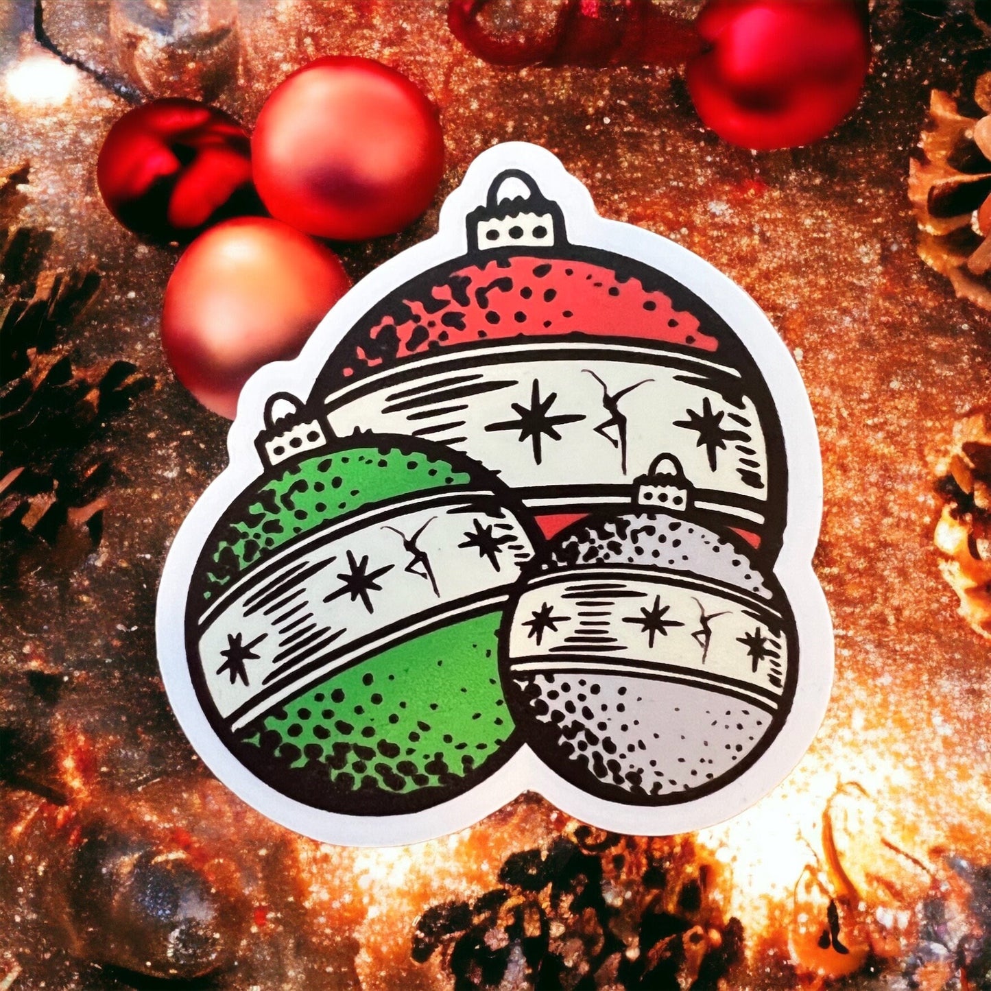 DMB Red Green Silver Holiday Christmas Ornaments Sticker Slap 2.6" x 2.4" Matte Finish