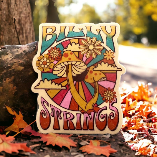 Billy Strings BMFS Yellow Mushrooms Flowers Rainbow Retro Sticker Slap Matte Finish 3" x 2.4"