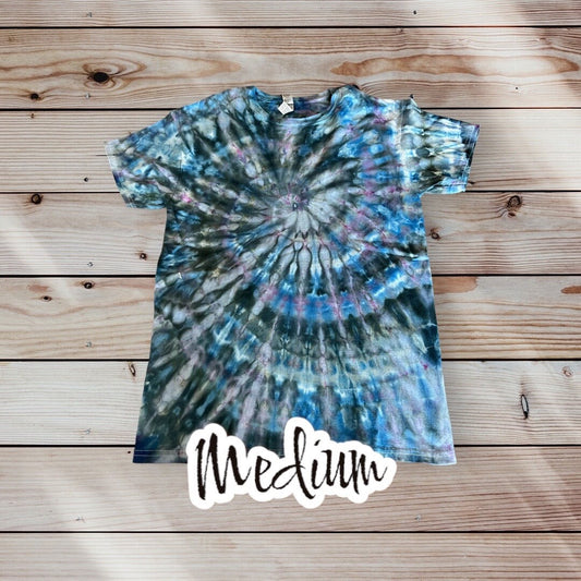 Mile High Dad Mile High Dad Blue Grey Purple Spiral Ice Dye Tie Dye | Short Sleeve Shirt | 100% Cotton | Size MEDIUM