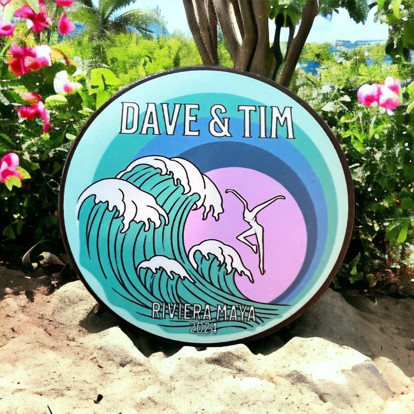 Dave & Tim Mexico 2024 Teal Green Blue Purple Sun Waves Sticker Slap 2.6" x 2.6" Matte Finish