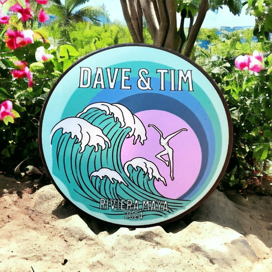 Dave & Tim Mexico 2024 Teal Green Blue Purple Sun Waves Sticker Slap 2.6" x 2.6" Matte Finish