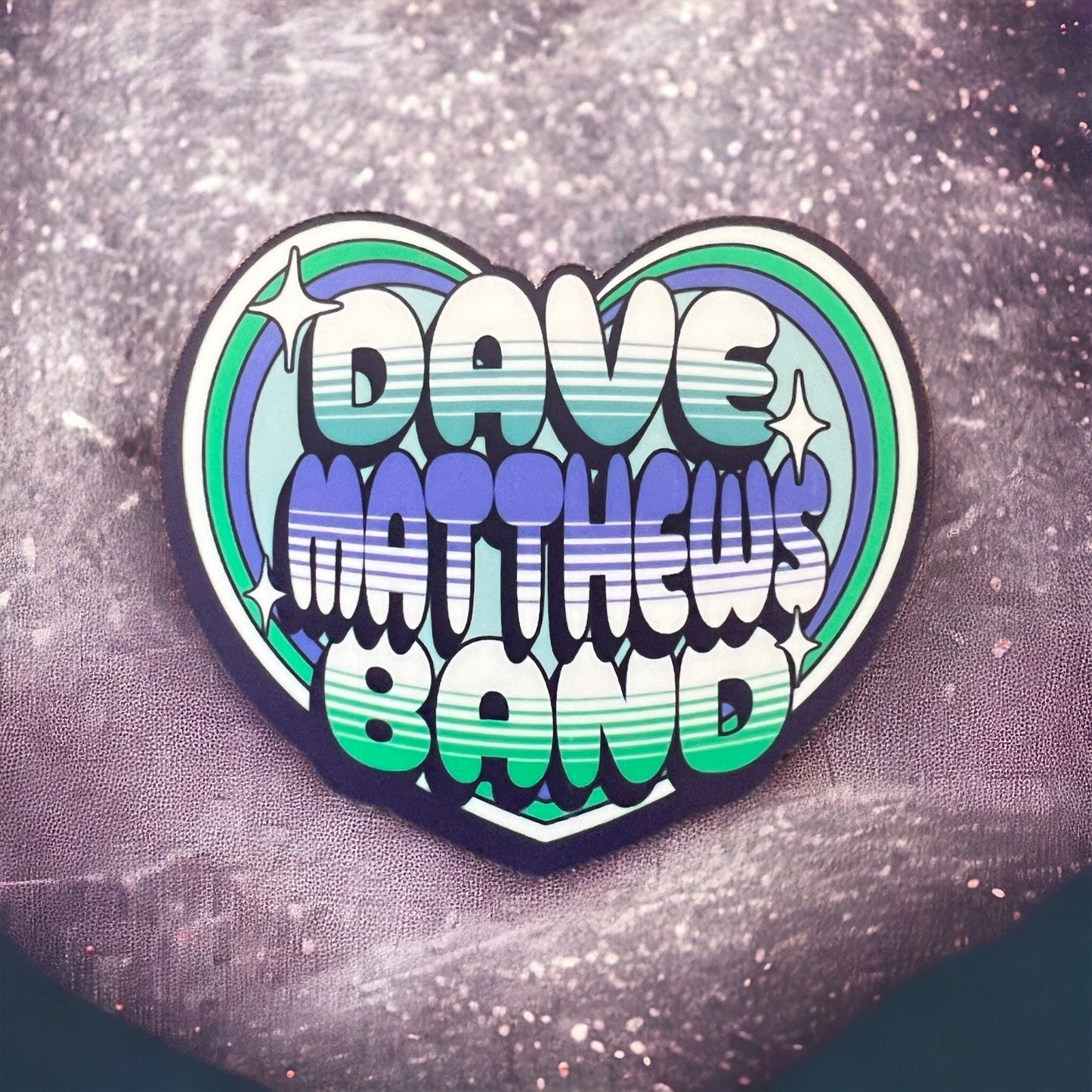 DMB Purple White Green Black Heart Retro Sticker Slap 2.4" x 2.75" Matte Finish