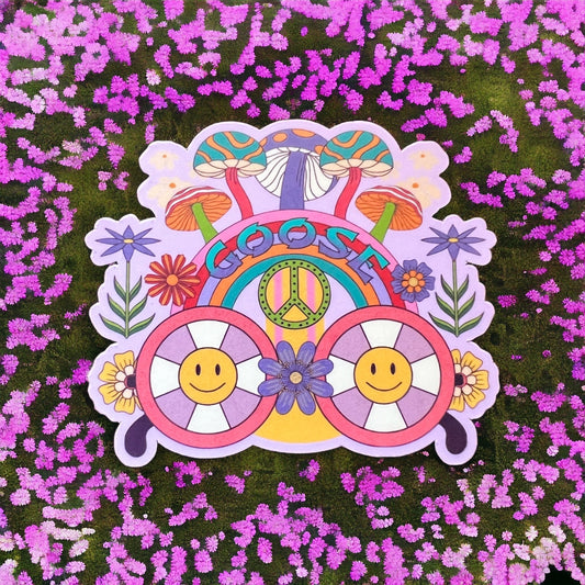 Goose Purple Retro Mushrooms Flowers Smiley Rainbow Vinyl Sticker Slap Matte Finish 2.5" x 3.0"
