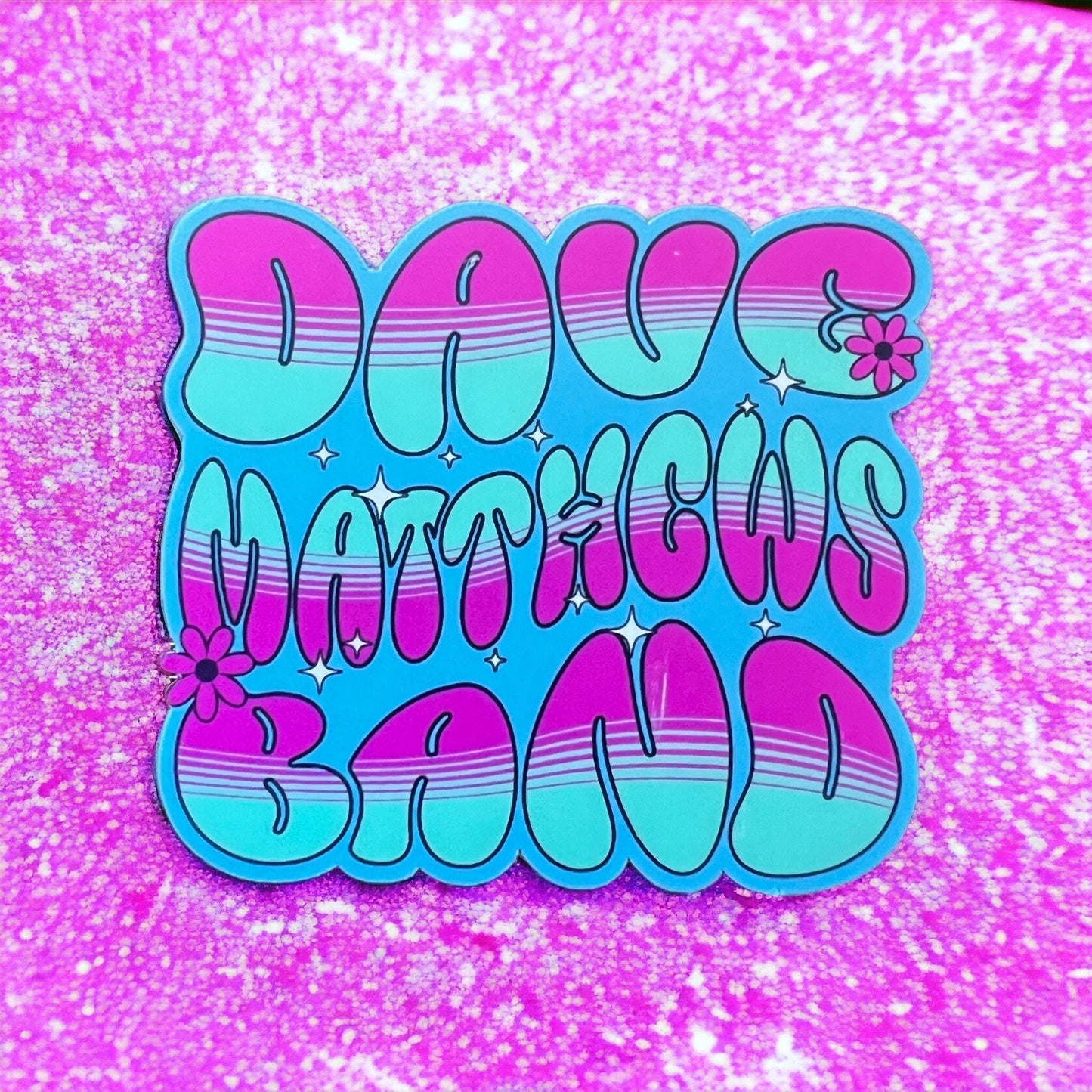 DMB Purple Blue Teal Bubble Letters Flowers Heart Retro Sticker Slap 2.5" x 2.75" Matte Finish